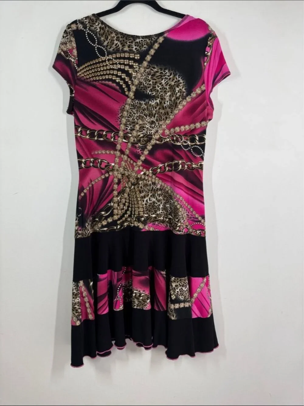 Joseph Ribkoff Pink Black Animal Printed Dress Size 14 Ruffle Hem Stretchy - Picture 8 of 12